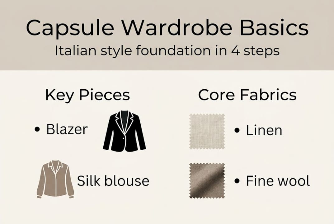 Infographic showing Italian capsule wardrobe basics
