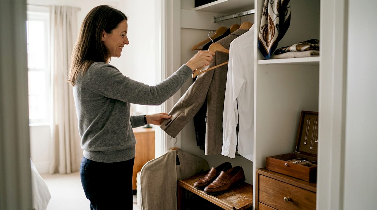 Organized closet with timeless luxury pieces