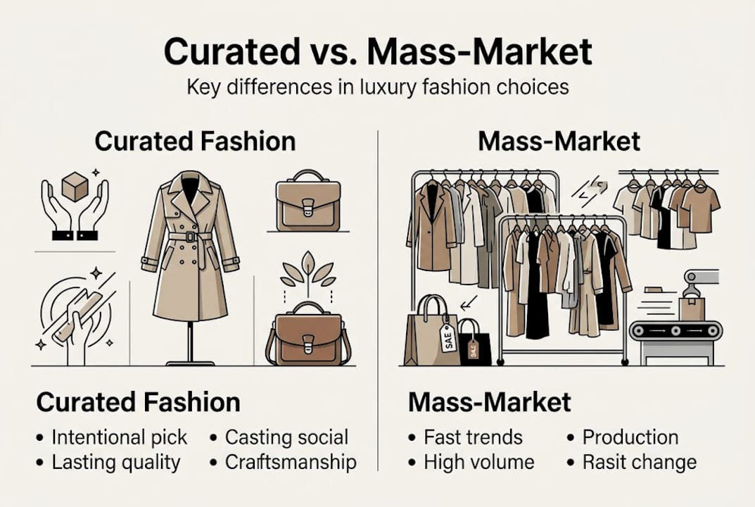 Infographic showing curated versus mass-market fashion