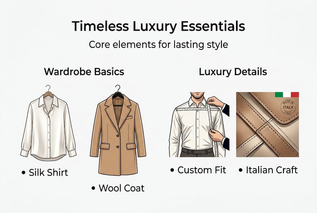 Infographic of timeless luxury wardrobe elements
