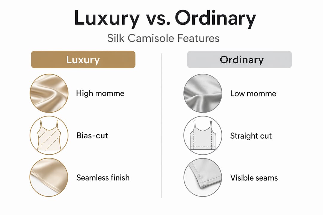 Infographic comparing luxury and ordinary silk camisoles