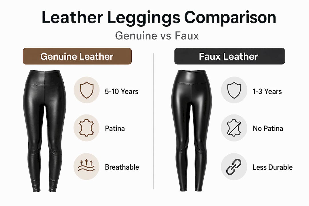 Comparison infographic genuine vs faux leather