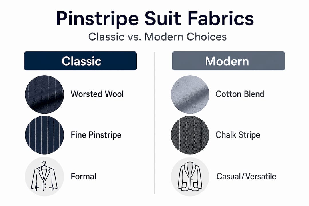 Infographic comparing pinstripe suit fabric types