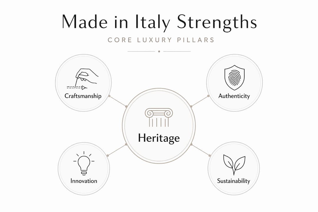 Infographic showing Made in Italy luxury strengths