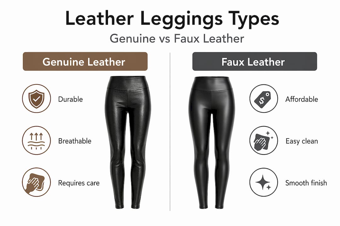 Infographic compares genuine and faux leather leggings