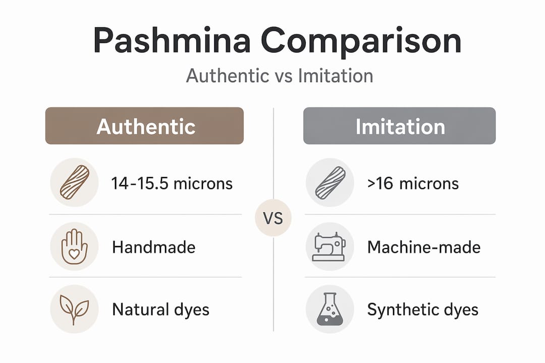 Infographic comparing authentic and imitation pashminas