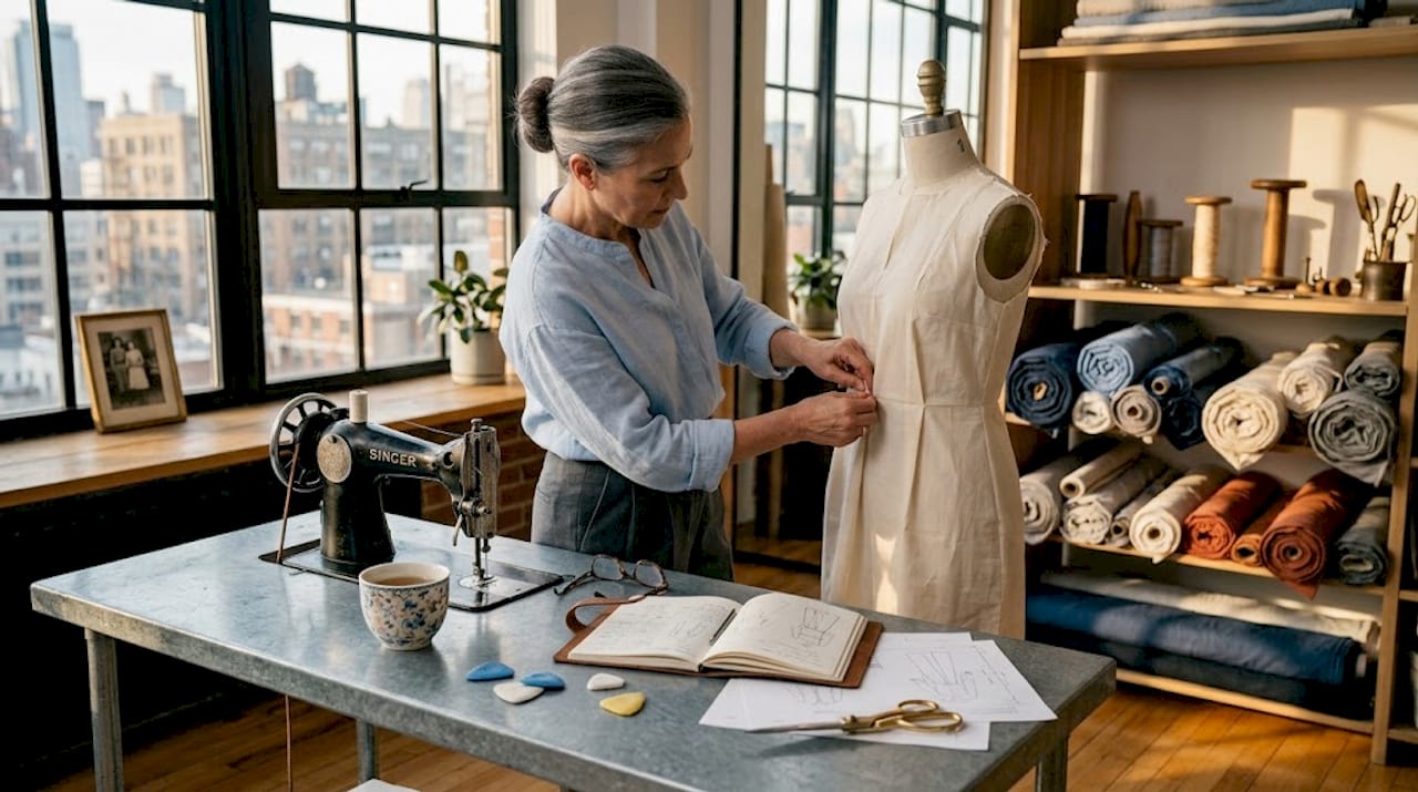 Seamstress fitting dress in Dior atelier