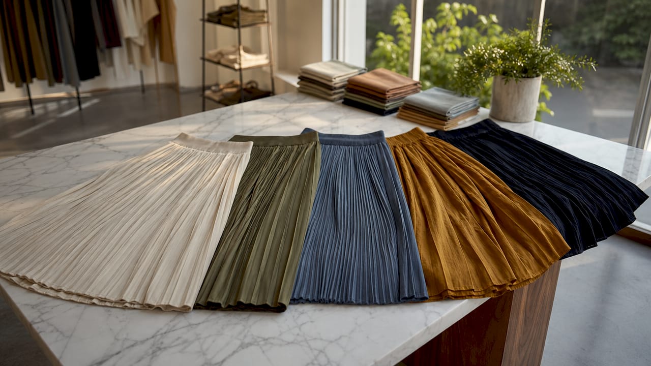 Close-up of pleated skirt fabric textures