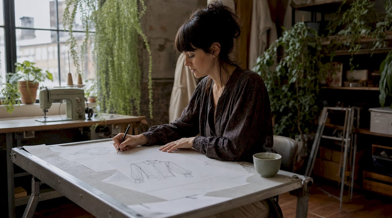 Fashion designer sketching vintage style blouse