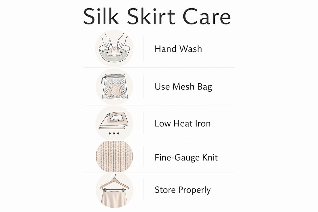 Infographic showing silk skirt care steps