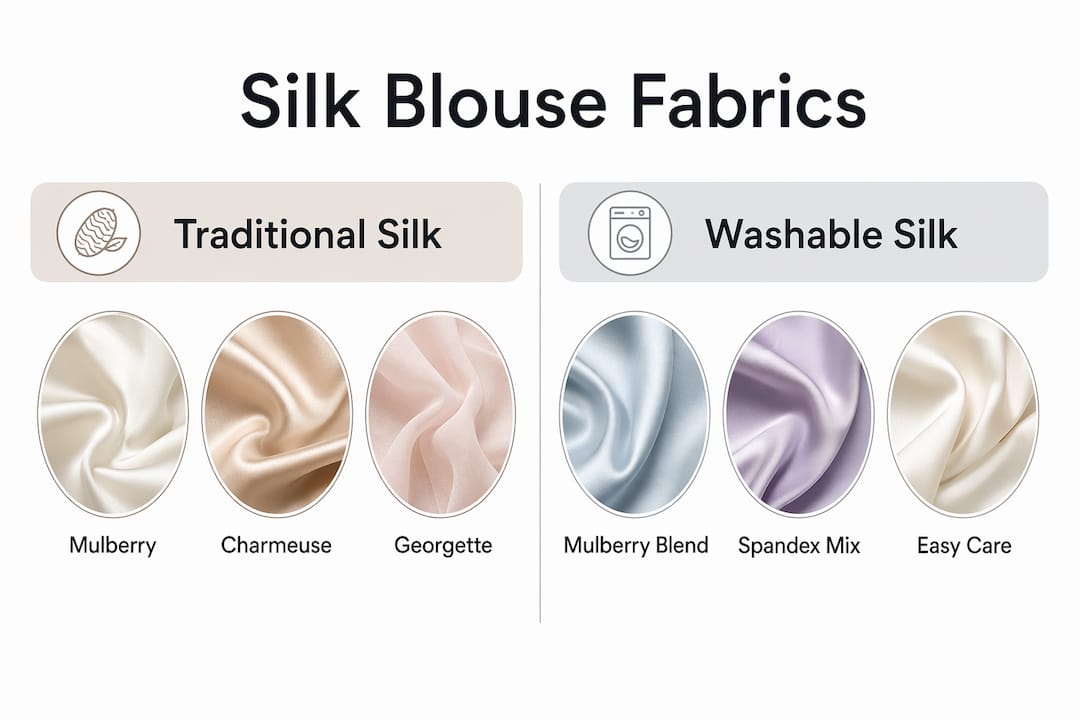 Infographic comparing traditional and washable silk fabrics