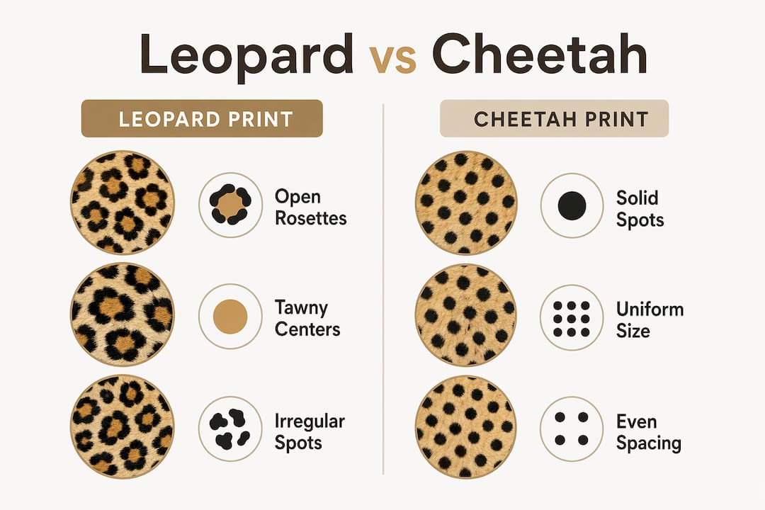 Infographic comparing leopard and cheetah print features