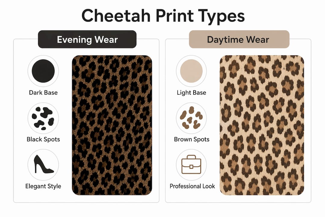 Infographic comparing cheetah print variations for occasions