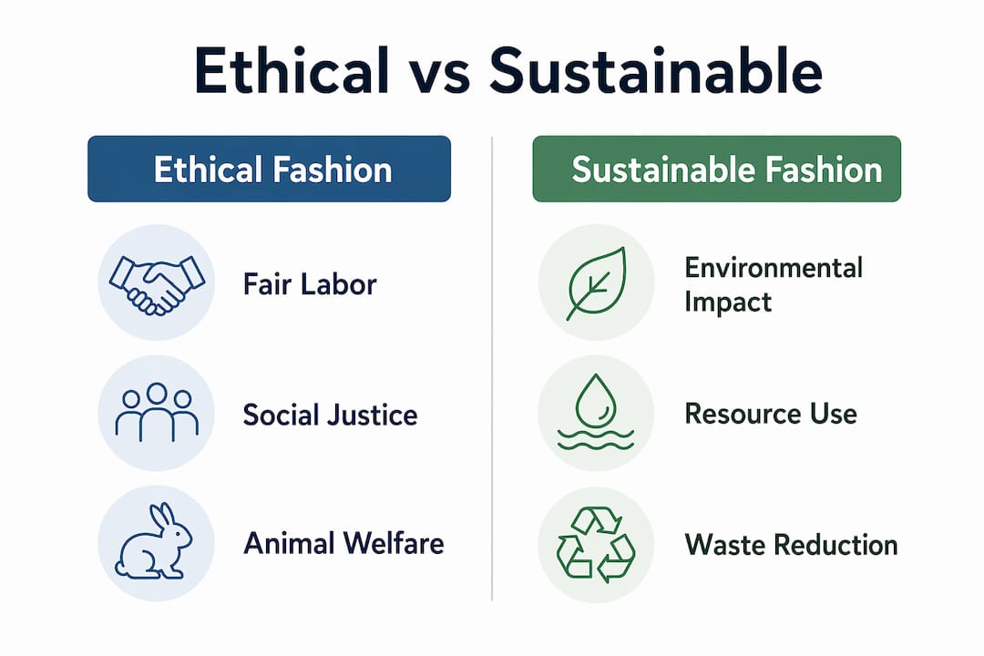 Infographic comparing ethical and sustainable fashion