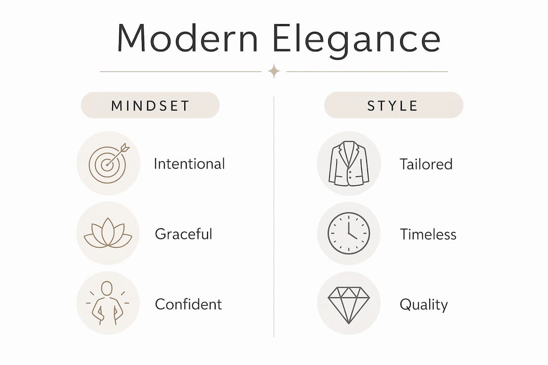 Infographic comparing modern elegance mindset versus style
