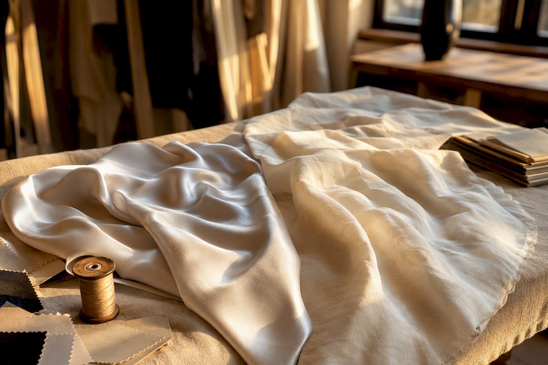Close-up of silk and satin fabric textures
