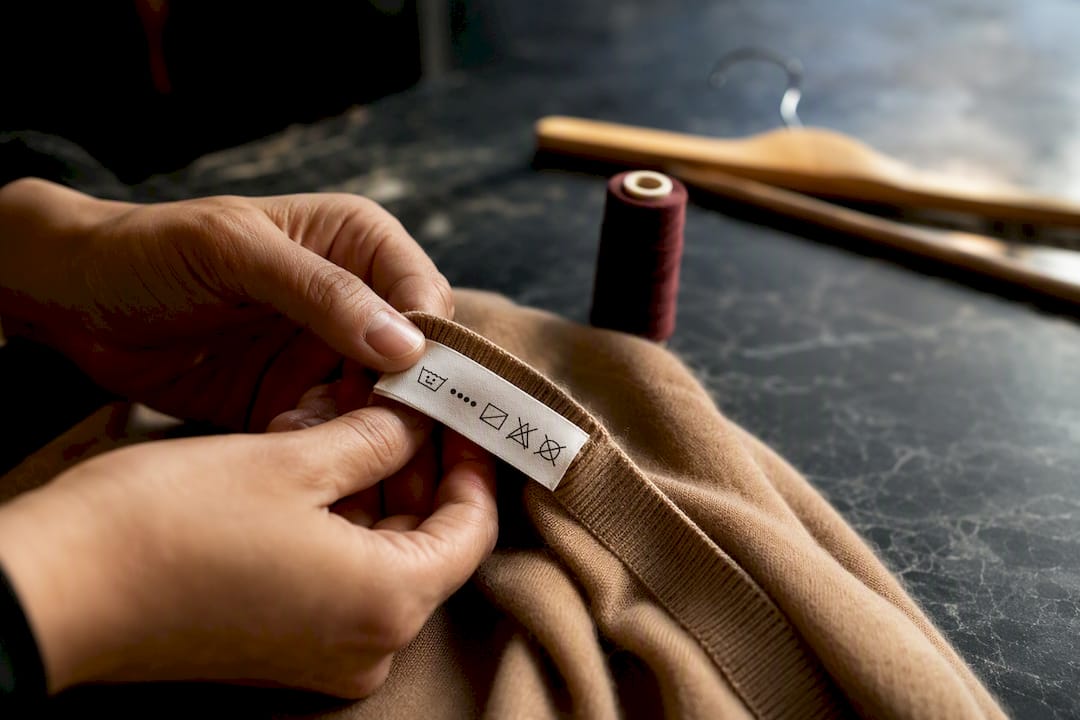 Close-up of garment care symbols