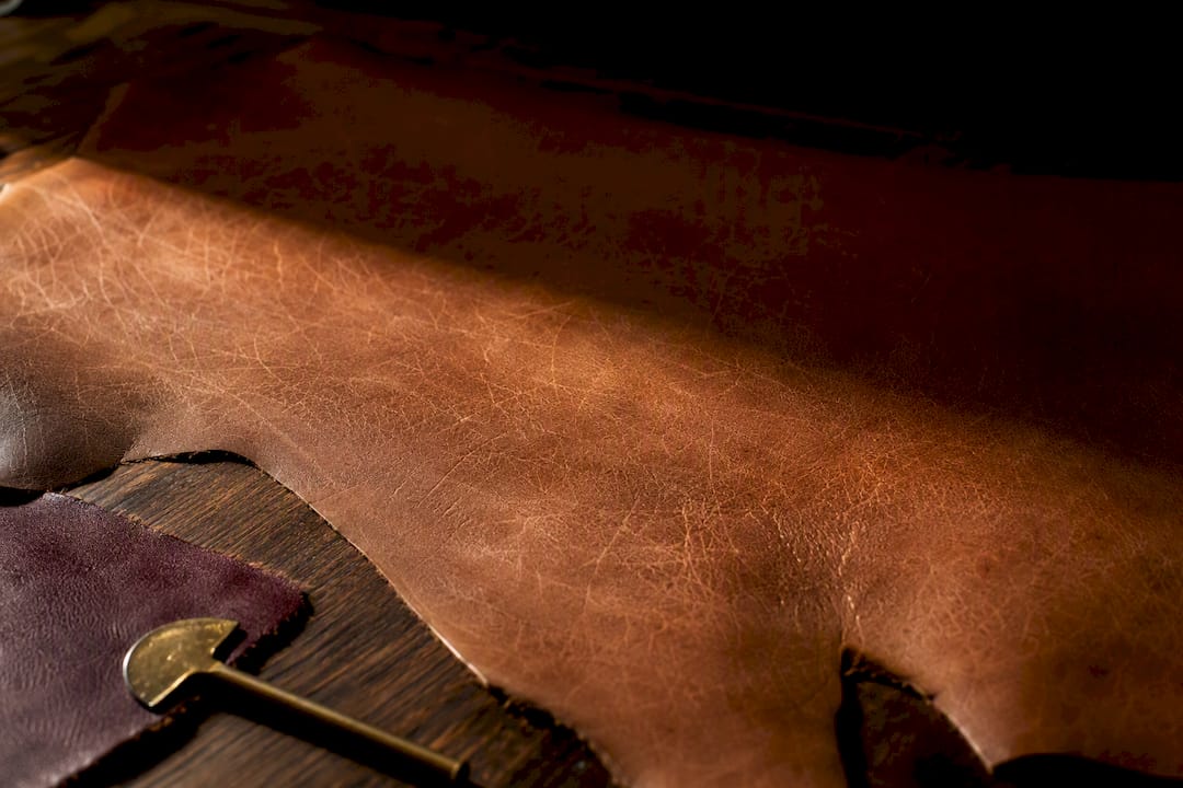 Close-up of aniline leather natural grain