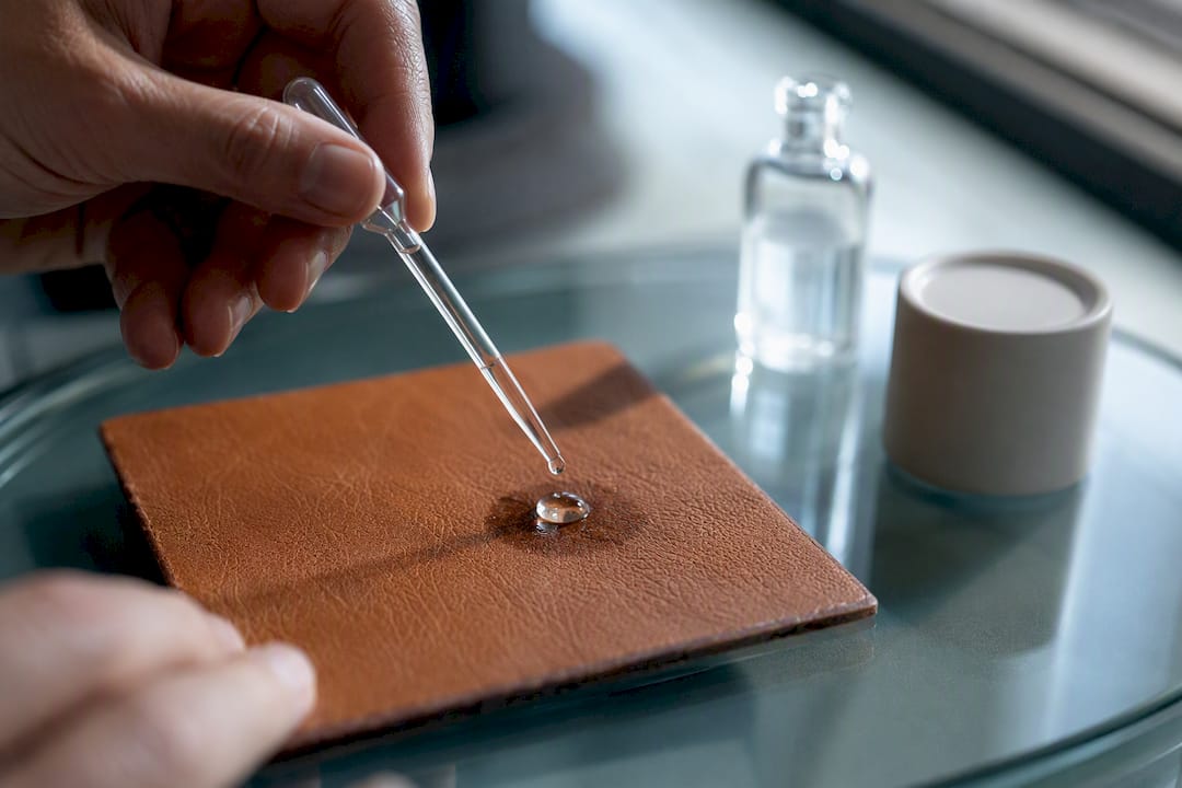 Water droplet testing aniline leather absorption