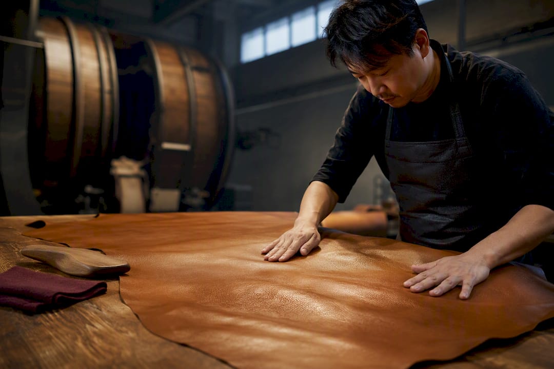 Nappa leather being finished in tannery