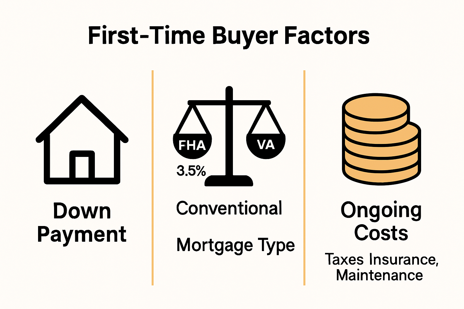 Infographic comparing down payments, mortgage types, and homeownership costs.