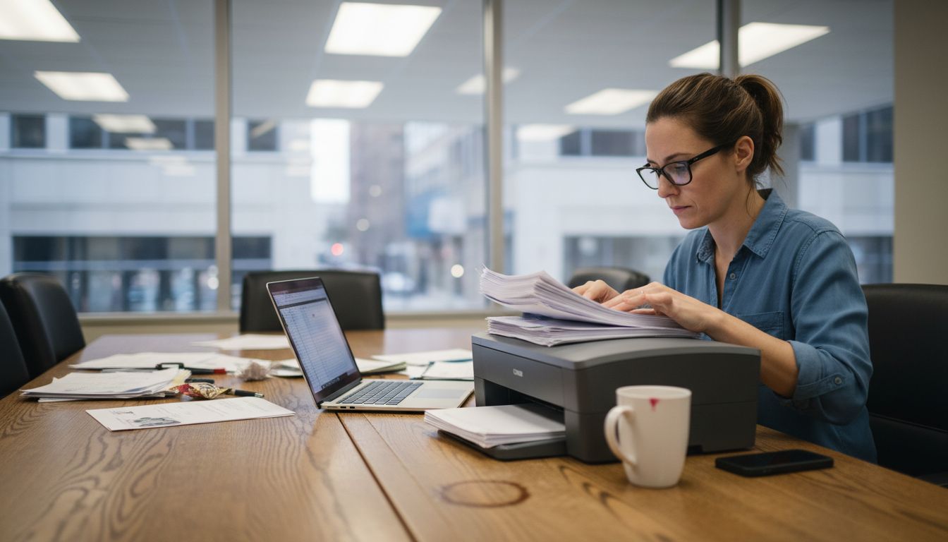 Business owner scans documents for loan application