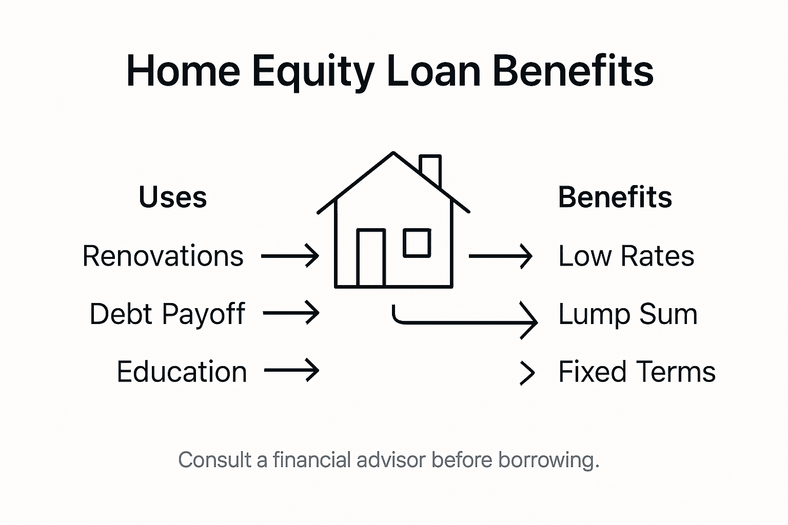 Infographic showing home equity loan benefits and uses