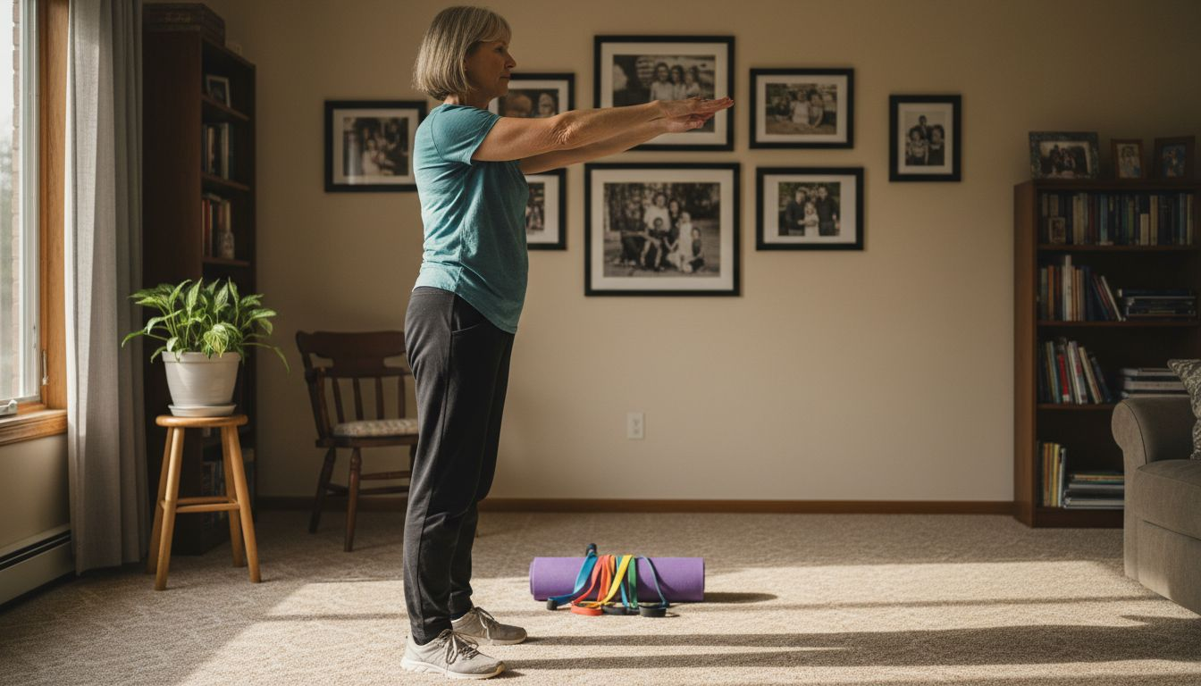 Woman doing gentle movement exercise indoors