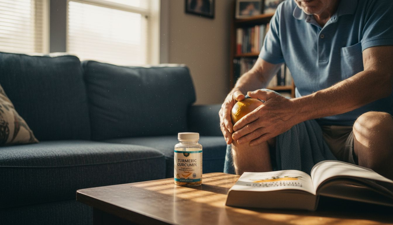 Man applying turmeric ointment to swollen knee