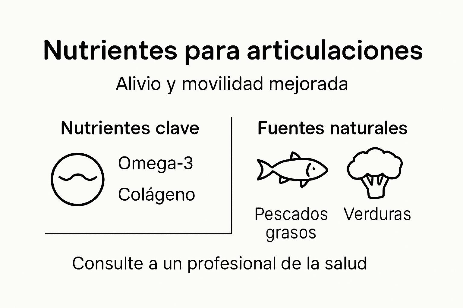 Guía visual de los nutrientes esenciales para mantener unas articulaciones sanas