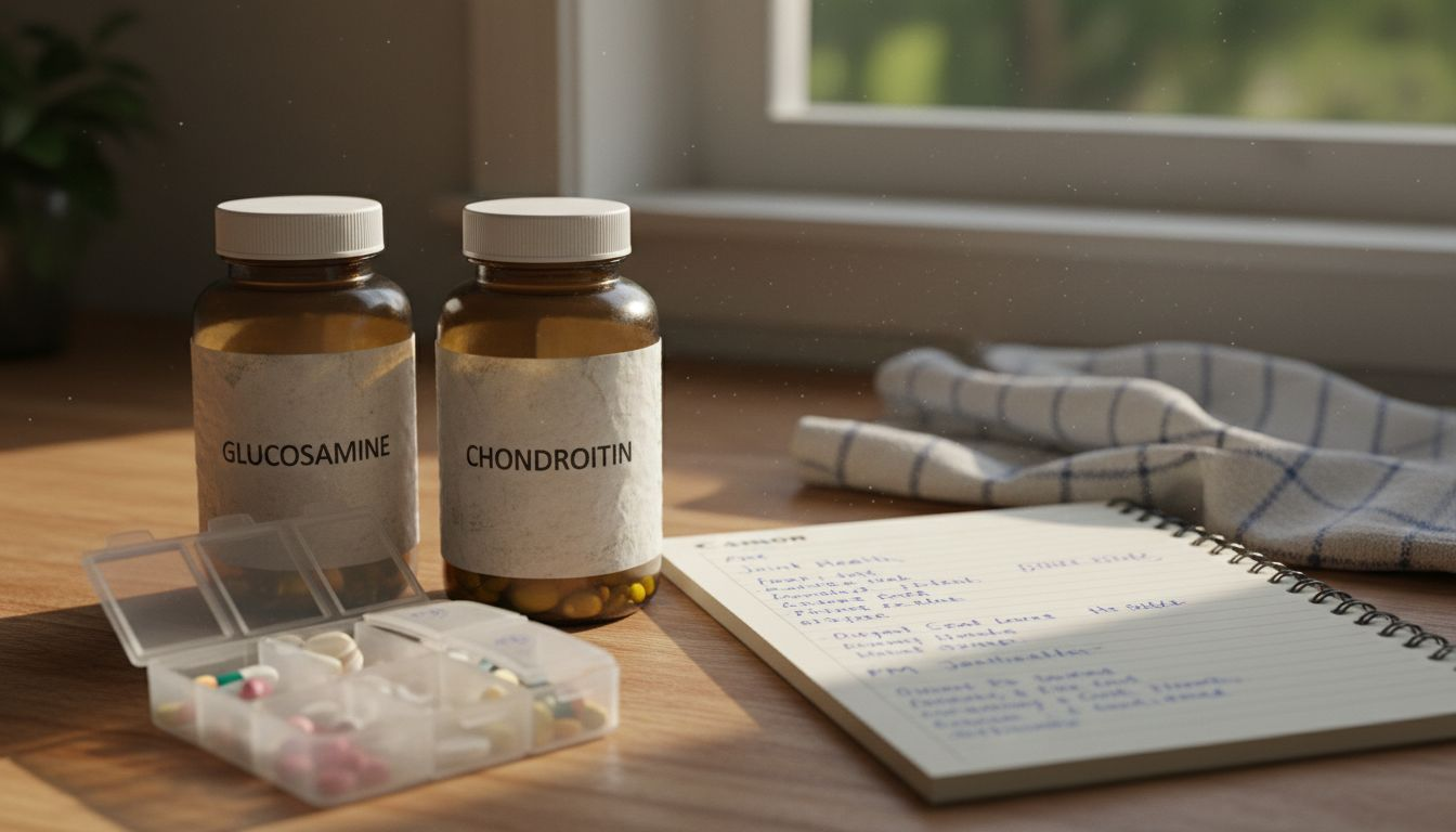 Glucosamine and chondroitin bottles on kitchen counter