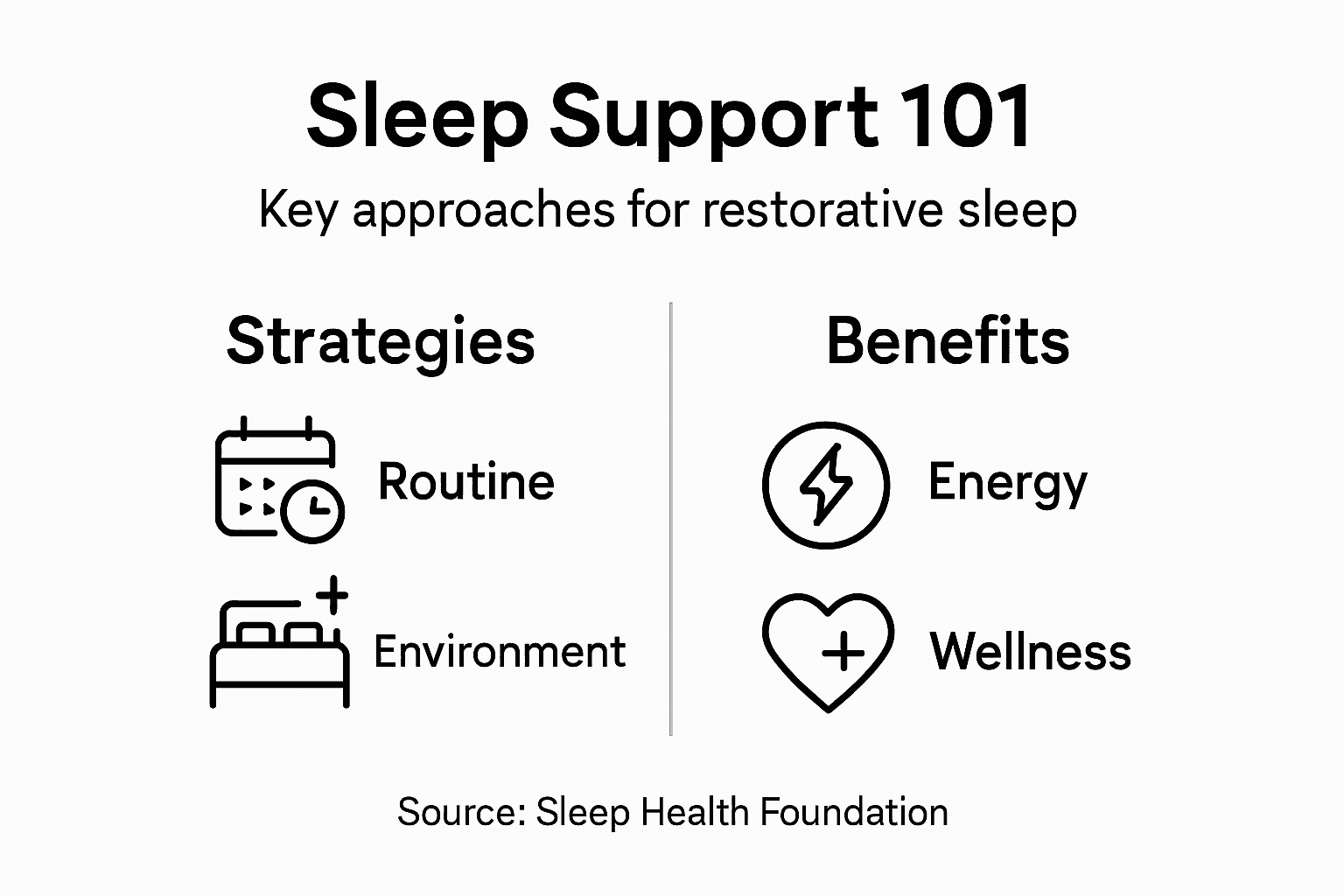 Infographic showing sleep support approaches and benefits