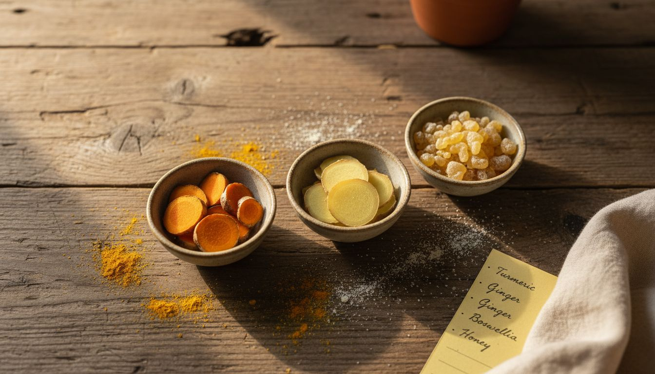 Turmeric ginger boswellia displayed in bowls