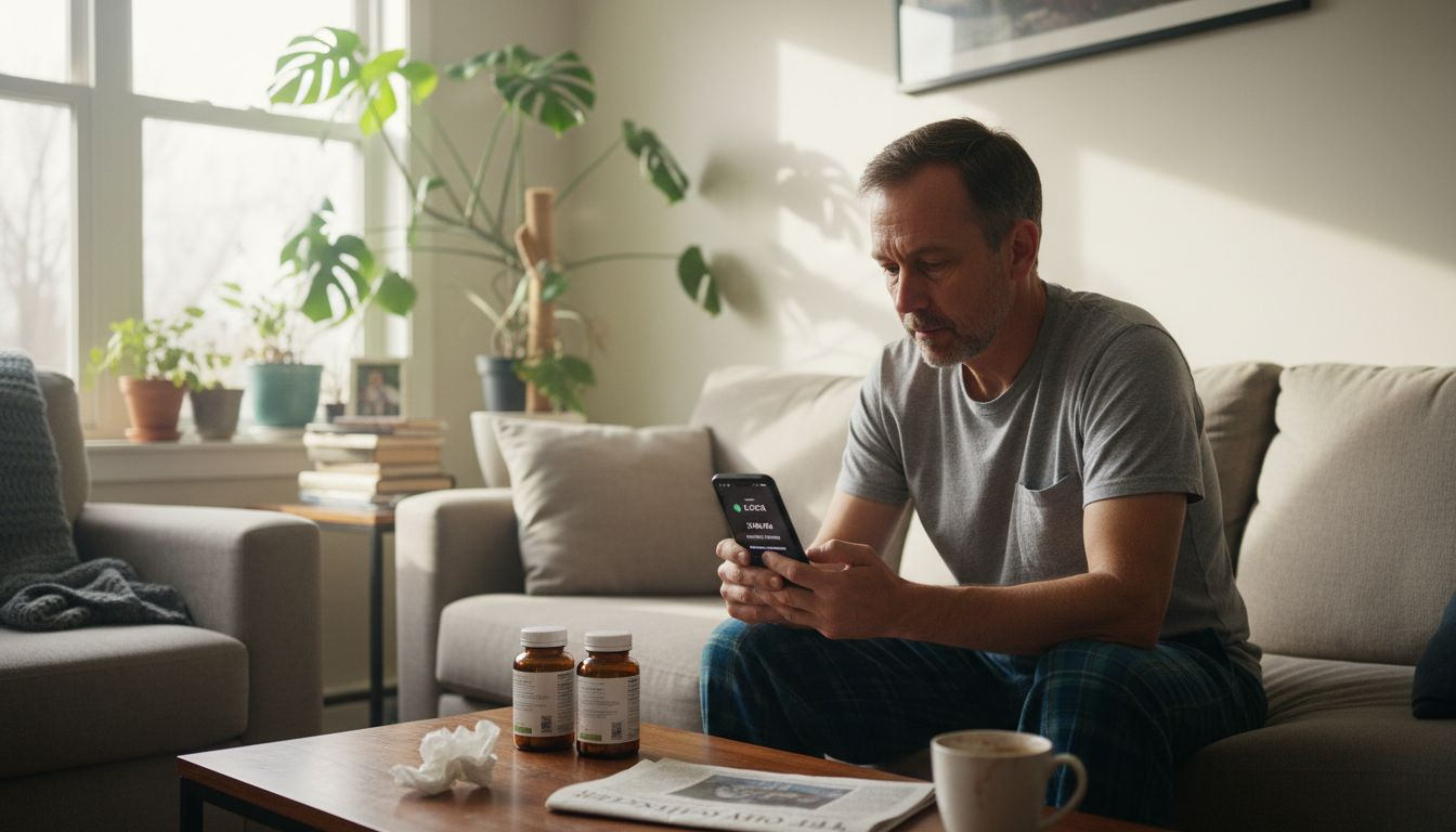 Man setting daily supplement alarm on phone