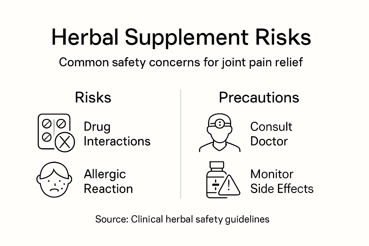 Infographic detailing herbal supplement risks and precautions