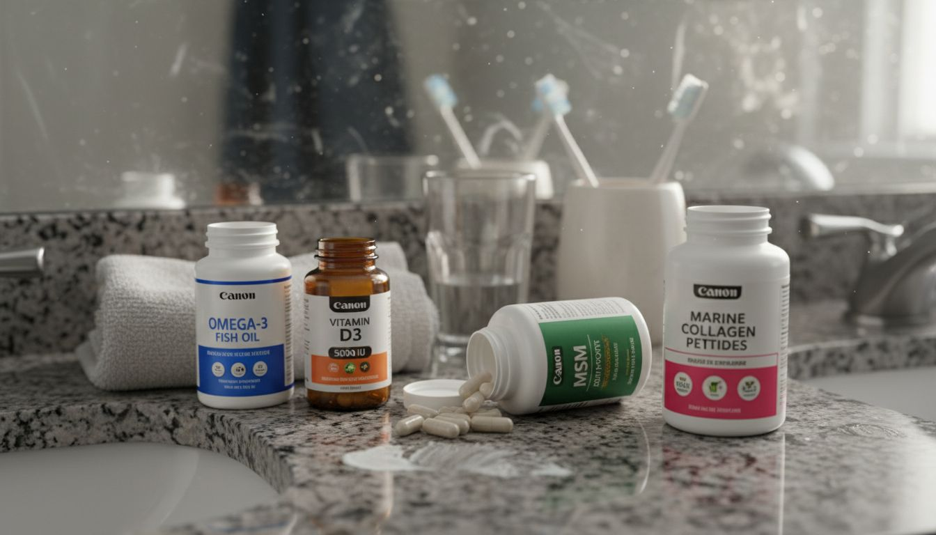 Supplements for joint pain on bathroom counter