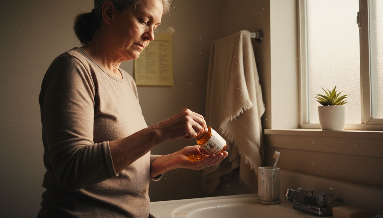 Woman preparing omega-3 capsules