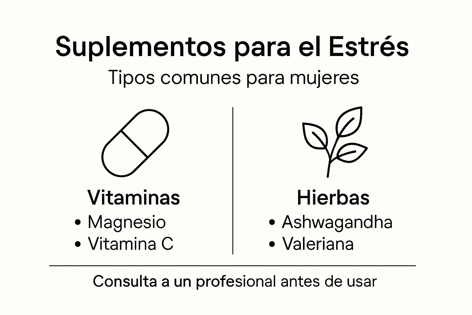 Guía visual de suplementos para el estrés en mujeres: vitaminas y plantas recomendadas