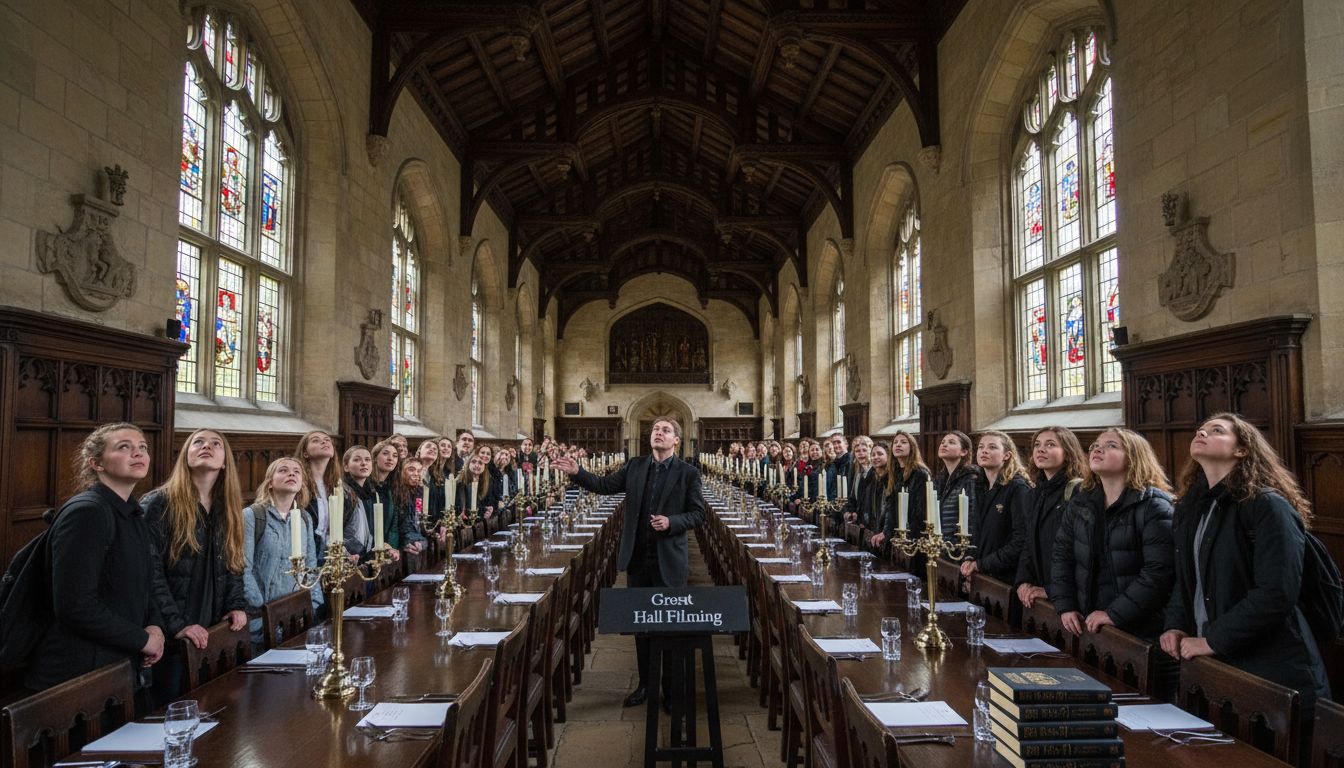 Tourists inside Christ Church great hall Oxford