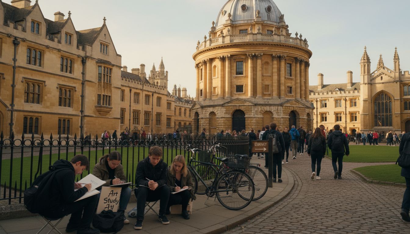 Visitors admiring Radcliffe Camera and architecture