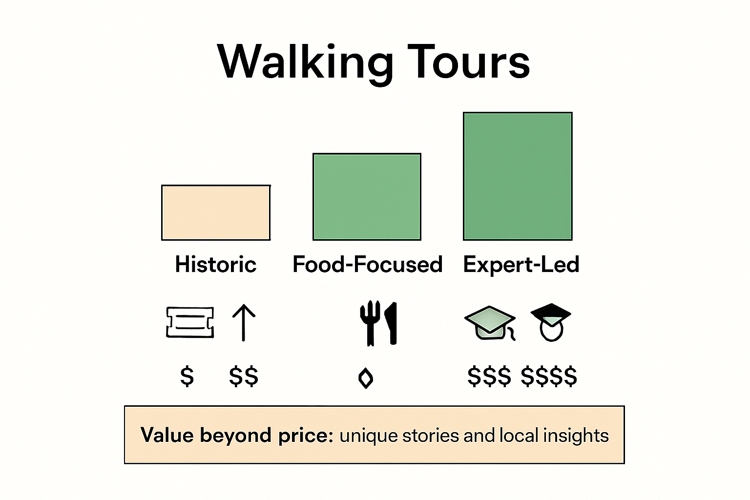 Walking tour costs and features comparison infographic