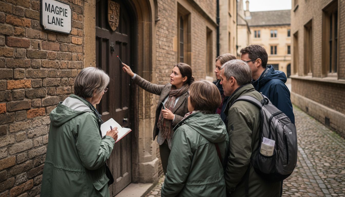 Tourists listening to guide in Oxford alley