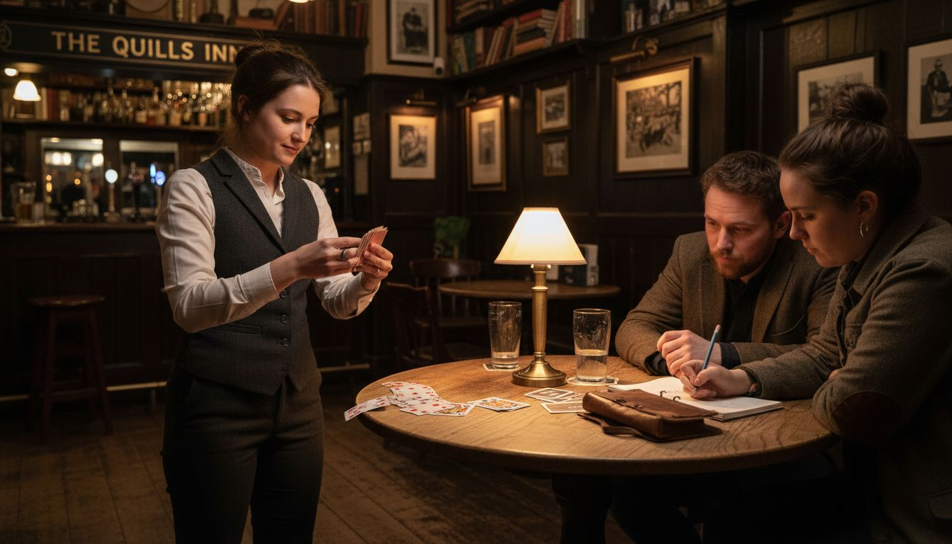 Close-up magic trick at Oxford pub table
