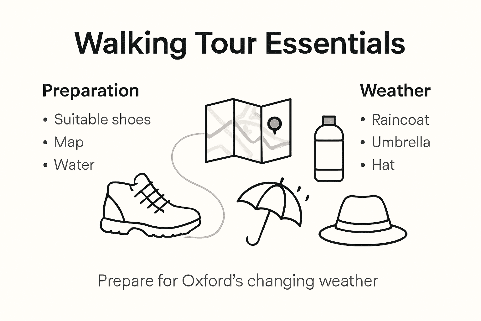 Infographic showing walking tour essentials in Oxford