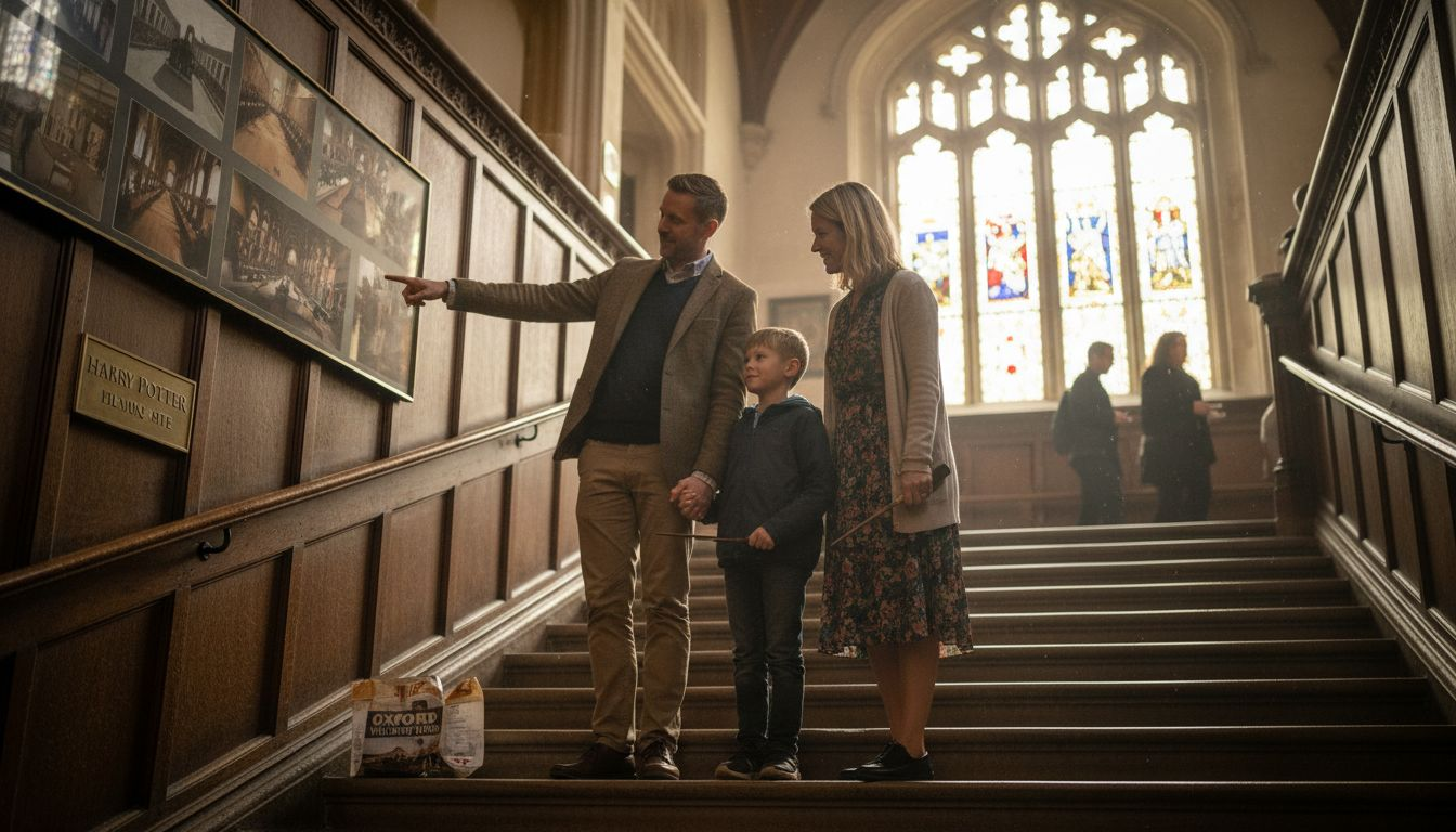Family visiting Harry Potter film site Oxford
