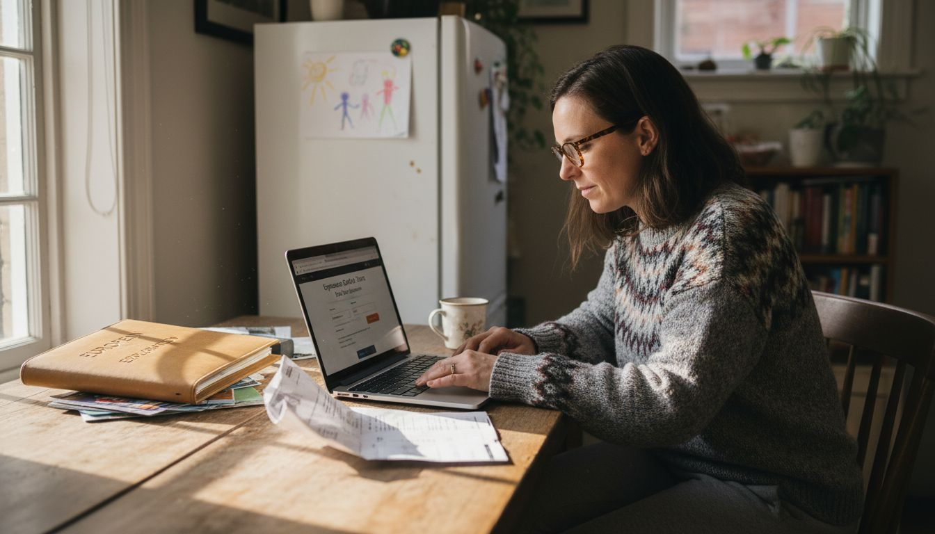 Mother booking Oxford tour at kitchen table