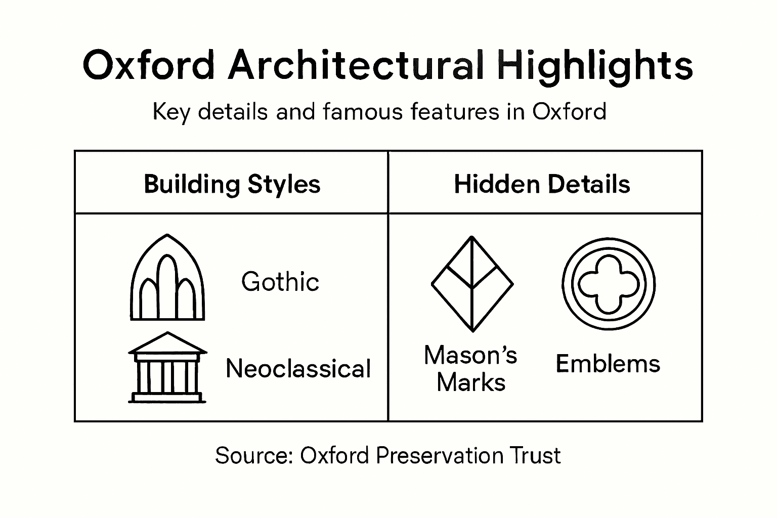 Infographic showing Oxford architectural highlights and features
