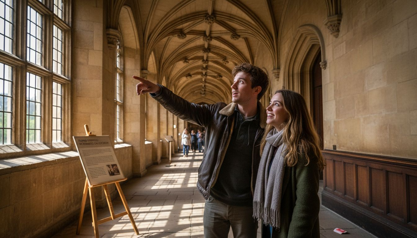Visitors inside Bodleian Library Harry Potter corridor
