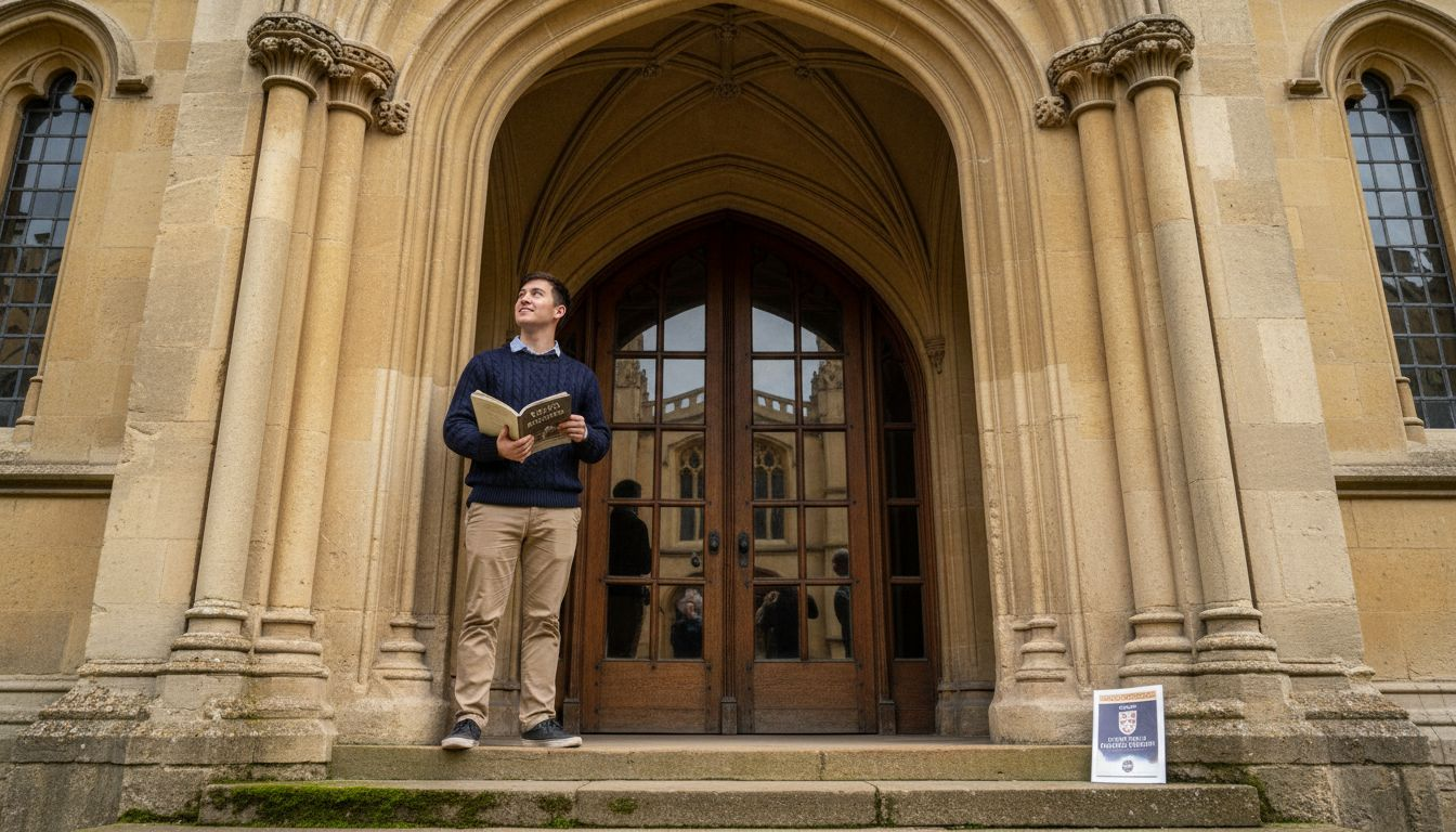 Student observing Christ Church College architecture