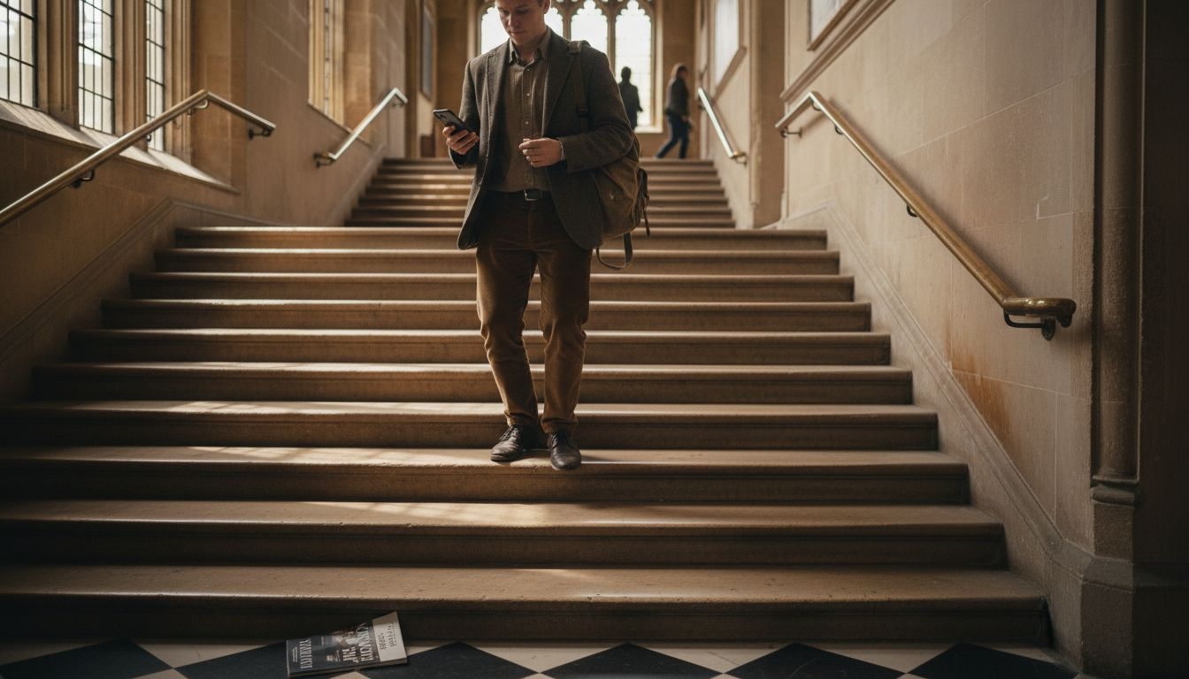 Student walks up Christ Church Harry Potter staircase